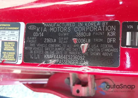 2014 Kia Forte Lx from USA, damaged, VIN KNAFX4A64E5236092